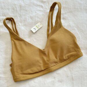 NWT Offline by Aerie Goals Light Tan Ribbed Padded Sports Bra - Size: Large
